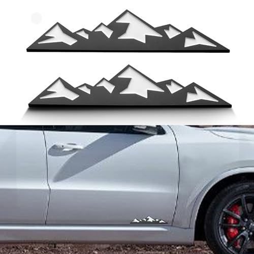 Image of 2 PCS 7 Inch Snow Mountain Graphic Logo Badge Emblem, Trunk Mountain Emblem for Car Trunk Tailgate Emblem (Black White)