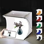 PULUZ Mini Photo Studio Box, 20cm Portable Light box Tent Kit, White Folding Lighting Softbox with 20 LED Lights + 6 Backdrops for Product Display