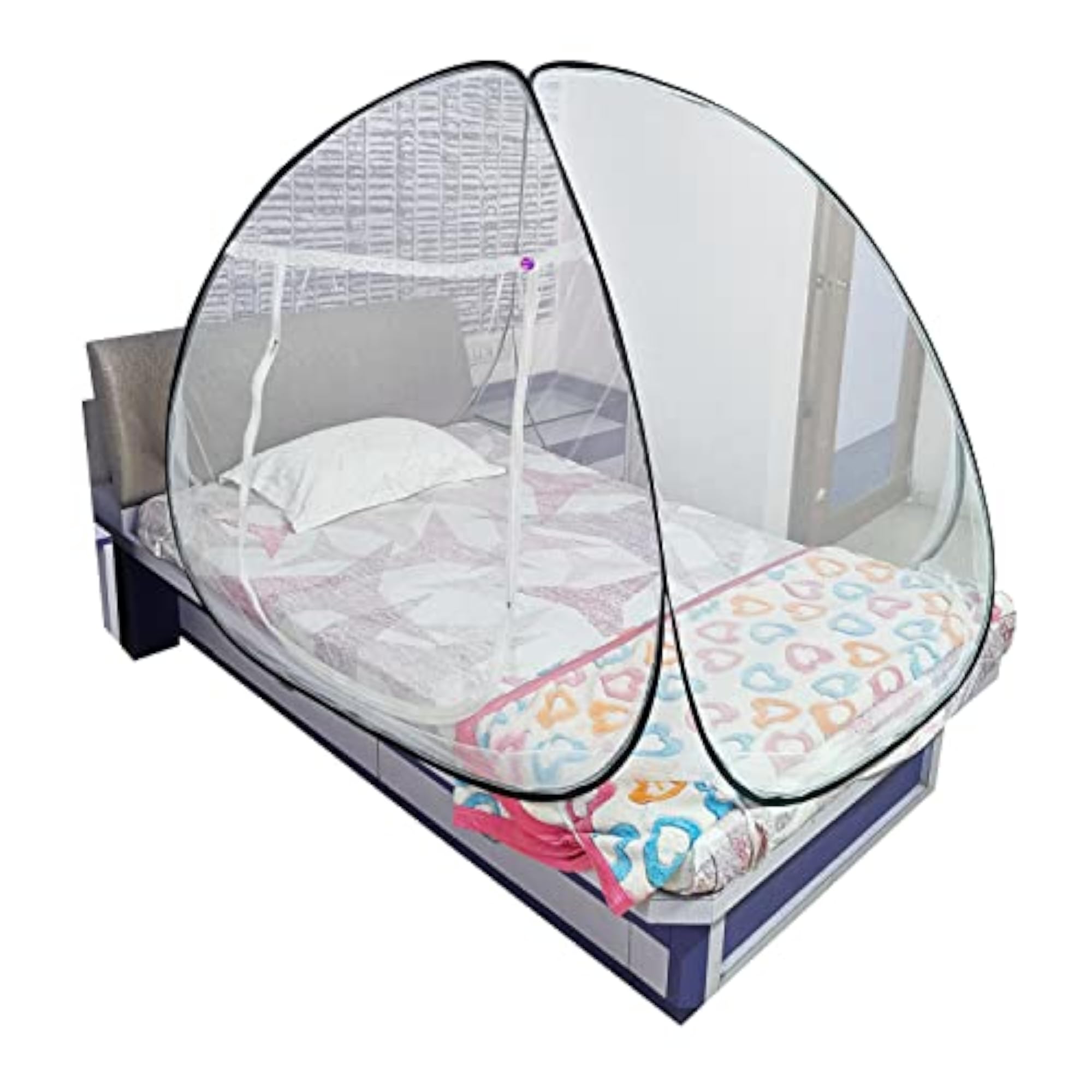Fodeble Mosquito Net for Single Bed, Polyester White with Black Border