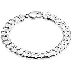 Pulseras De Plata Vieja Con Marquesitas Quadri - Pulsera Elegante con Cadena modelo Cubana Diamantada para Hombre/Mujer de Plata 925 - ancho 5 mm - largo 20.30 cm - Certificado Made in Italy
