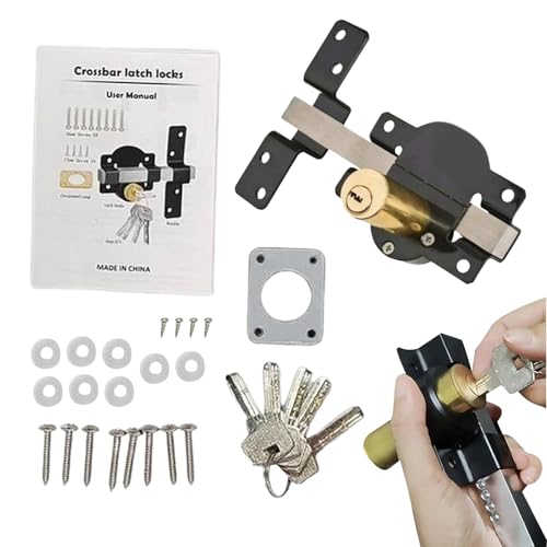 Gihioue Cerradura de cerrojo para puerta de granero, con 5 llaves, candado de metal | Cerradura para puertas de valla y puertas de granero, para jardín, exterior, granja, casa de campo, patio, patio