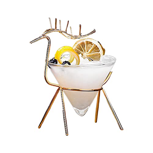 Firlar Martini Glasses Set of 2, Glass and Metal Entertaining Set, 5.4 Oz Creative Cocktail Glasses With Fawn Stand, Novelty Glasses Drinking Cool Wine Glasses for KTV Bar Club, Gold