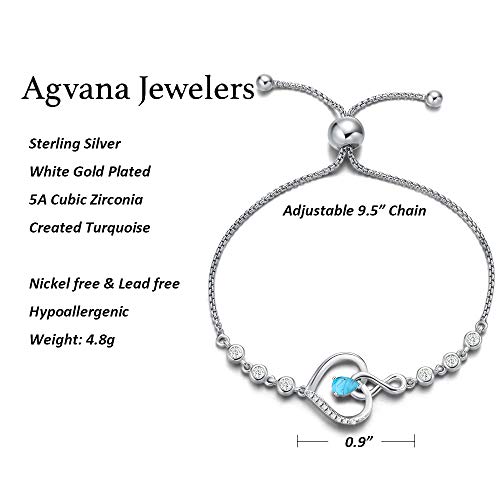 Agvana December Birthstone Jewelry Turquoise Bracelet For Women Sterling Silver Heart Tennis Bracelets Infinity Love Bolo Bracelet Fine Jewelry Anniversary Birthday Gifts For Women Girls Mom Wife #TOP5