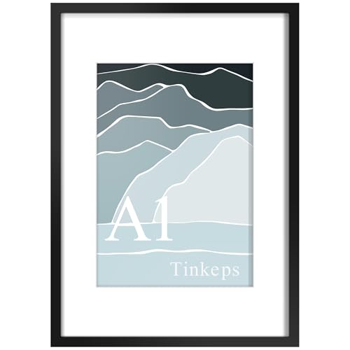 Tinkeps A1 Black Picture Frame - Engineered Wood and Plexiglass A1 Frame with A2 Mount for Prints Photos and Posters Wall Mountable