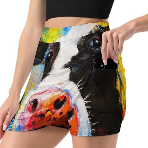 Jupe de tennis vache peinte pour femme avec poche short de golf athlétique