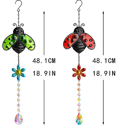 Yu Feng 19'' Crystal Garden Suncatcher Decor Set 2 Stained Glass Metal Ladybugs Window Hanging Crystal Prisms Suncatcher For Outdoors Rainbow Maker thumb #4
