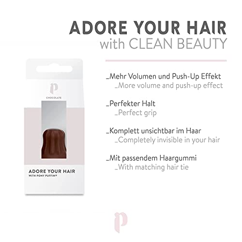 pony puffin CHOCOLATE | Für den perfekten Zopf voller Volumen & Halt - Made in Germany | Latexfrei & vegan | Hebt Deinen Zopf auf das nächste Level | Braun für alle dunklen Haare