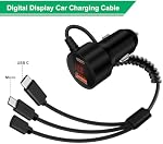 USB C Adaptateur de chargeur de voiture USB C QC3.0 PD45W 3 en 1 Adaptateur d'éclairage de voiture pour Android, enregistreur de conduite, Navigation, Aspirateur de voiture Ect