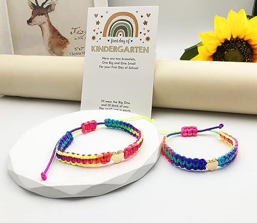 Image of First Day of School Bracelets Matching Heart Bracelets for Mom and Daughter Back to School Bracelets for 2 Braided Adjustable Charm Bracelets Jewellery Present