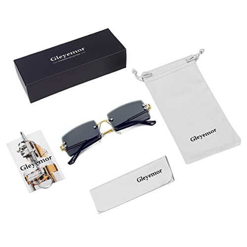 Gleyemor Rimless Rectangle Sunglasses For Women Mens Fashion Vintage Frameless Square Glasses With Gradient Lens (Grey) #TOP6