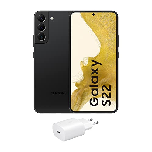 Samsung Galaxy S22 5G + 充電器 – 無料携帯電話、128 GB、Android スマートフォン、ファントム ブラック カラー (スペイン語版)