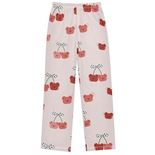 Boy's Pants Red Cherry Shape Bear Jogger Pants Elastic Waist Long Bottoms Trousers with Pockets 6-14 Years