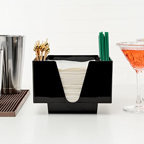Restaurantware Bar Lux 7.9 Inch x 5.5 Inch Napkin Holder 1 3-Compartment Condiment Caddy - Rectangle Tabletop Black Plastic Napkin Caddy Refillable Easy Access by Restaurantware - Image 7
