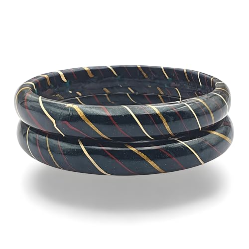 Image of Traditional Rajasthani Lac Bangles for Women and Girls, Jaipuri Lahariya Design Lakh Lah Kada, Multicolor Striped Pattern, Red Green Maroon Sky Blue Pink Purple Yellow Grey Set of 2