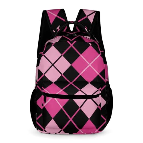 Pinkblack Argyle Cute Backpack Travel Daypack Lightweight Back Pack with Pockets