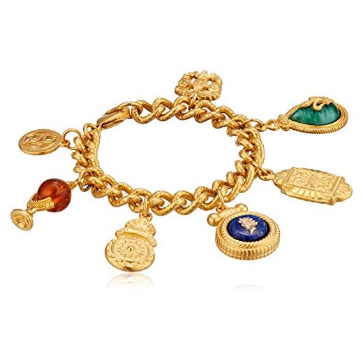 Ben-Amun Jewelry Royal Charm Vintage-Inspired Gold Multi Charm Bracelet, 7" Length, Gold, One Size