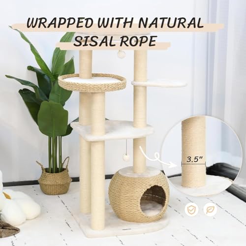 Árbol rascador moderno de madera para gatos grandes 53 in miniatura 4