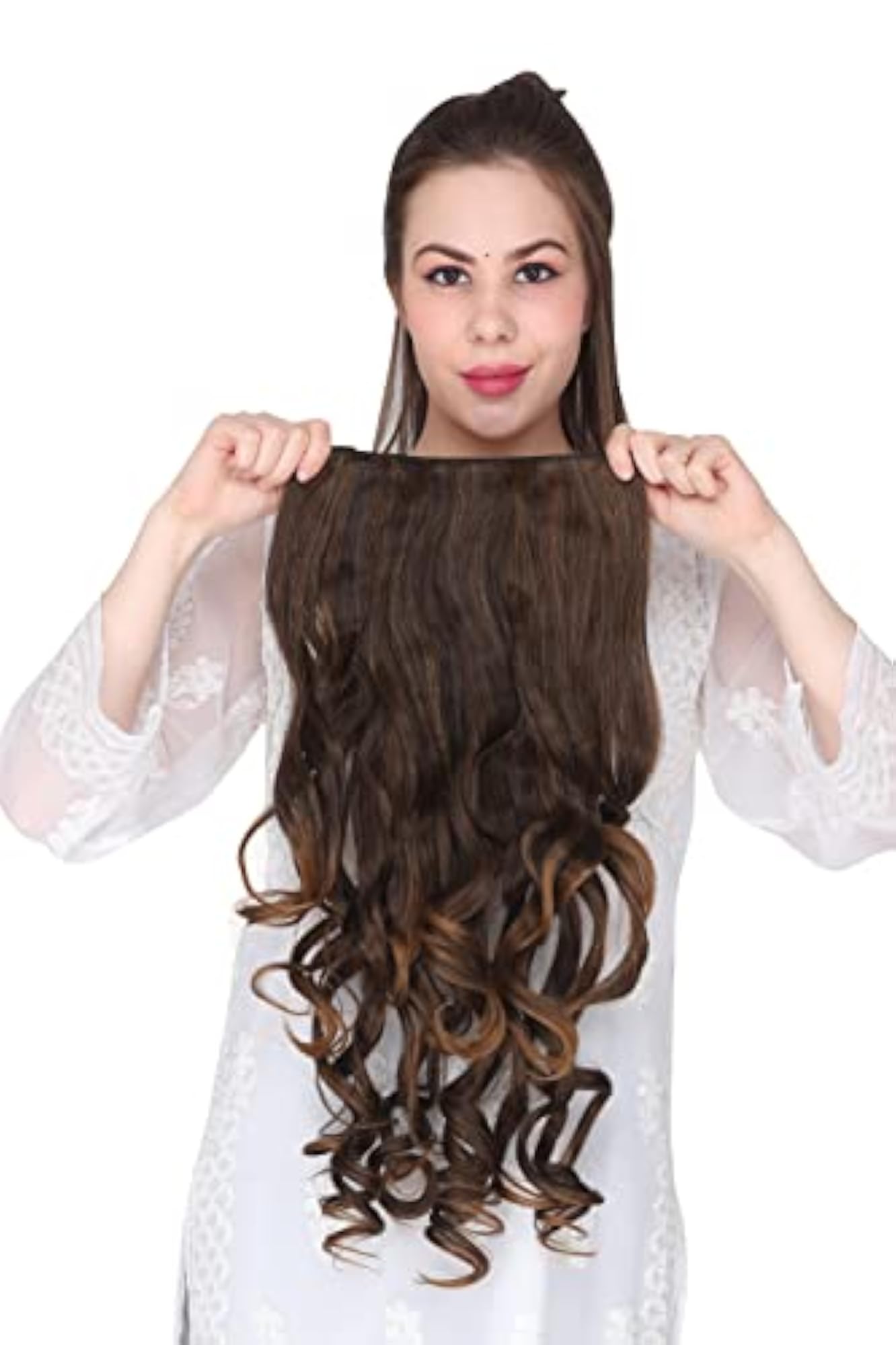 Curly/Wavy Ombre Brown Blonde Synthetic Hair Extensions, 24 Inch