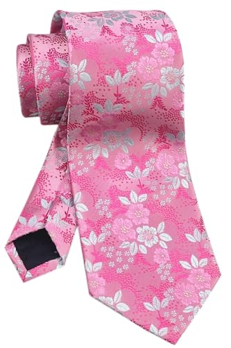 Men's Women Boys Pink White Small Floral Designer Jacquard Silk Ties Formal Novelty Wedding Necktie