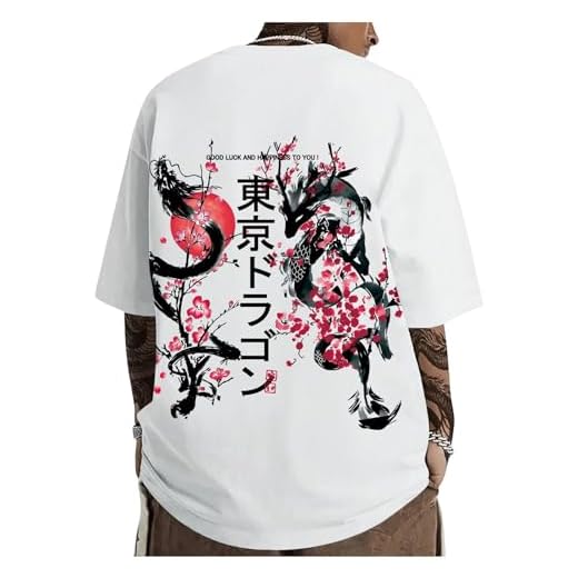 GORGLITTER Men's Japanese Letter Graphic Tee Top Oversized Short Sleeve Casual Aesthetic Print T-Shirt White Flower & Letter X-Large
