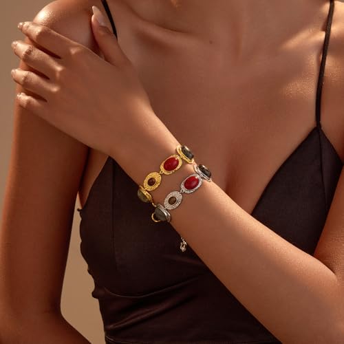 GZQ Vintage Stone Bracelet for Women,Trendy Gemstone Metal Bracelets Jewelry2