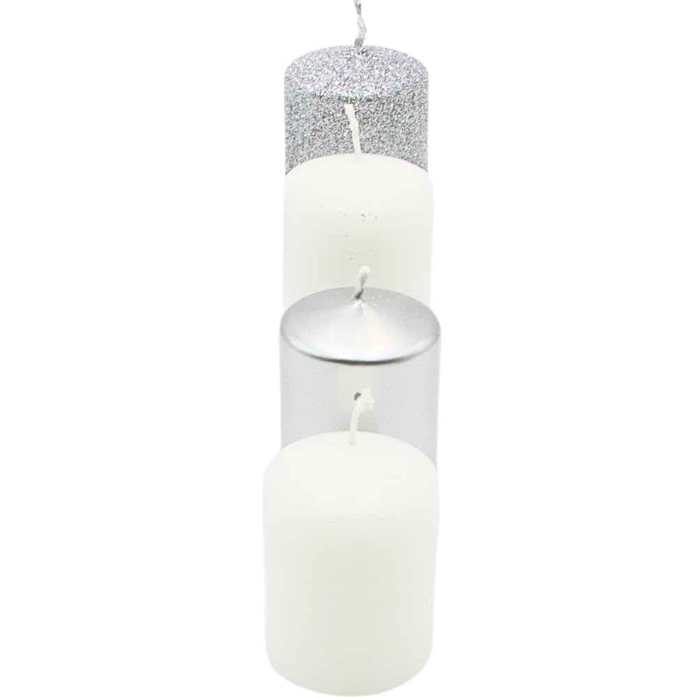 Dekohelden24 Candele a pilastro, candele dell'Avvento, candele a corona dell'Avvento, in argento e bianco, 4 misure – H 5 – 10 cm, Ø 4 cm, 280 g