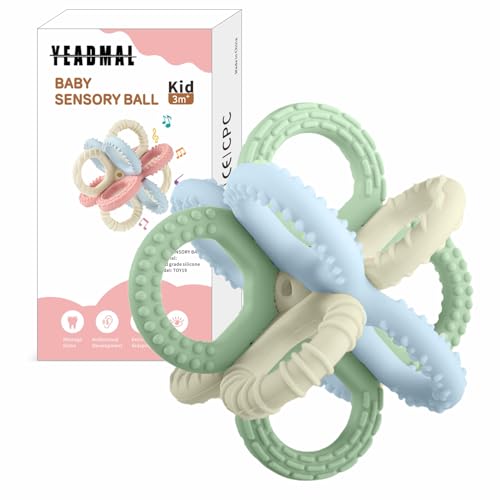 YEADMAL Baby Montessori Sensory Toys,Baby Teether Toy,Luban Ball Sensory Toy, Silicone Teething Chew for Babies 3 6 9 12 18 Months Baby Teething Toys for Newborn Infant Learning Developmental(Green)