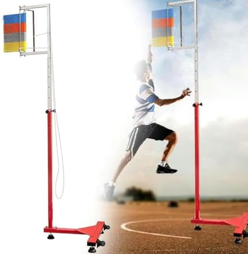Free-Standing Jump Measurement Tester，Vertical Jump Tester, Jump Gauge, Height Adjustable, Basketball Touch Training Device with Stable Base and Colourful Flag (3.2 m)