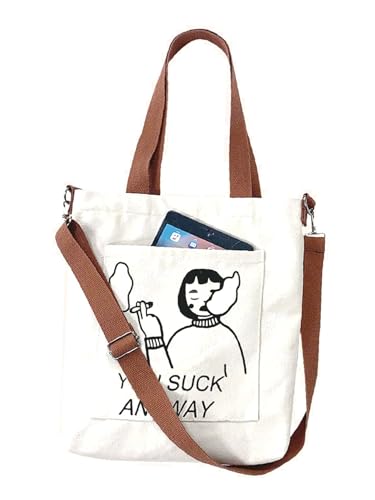 Image of Cotton Tote Bags for Women, College Bag for girls With Inner & Outer Pockets, Utility Tote bags for Shopping, Travel & Daily use