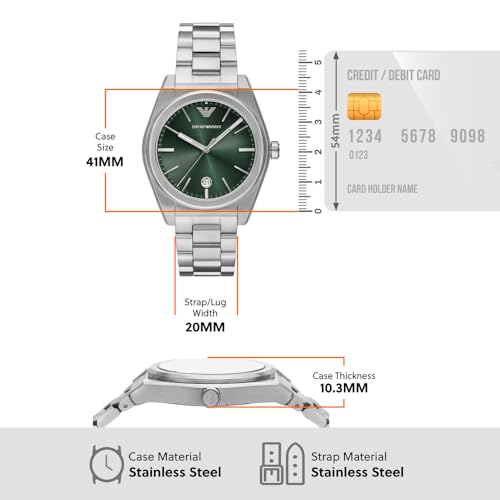 Emporio Armani Orologio Analogico Al Quarzo Uomo Con Cinturino In Acciaio Inossidabile AR11621, Verde Smeraldo - 7