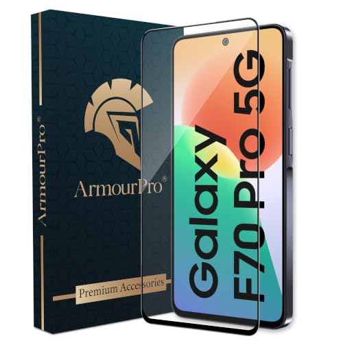 Image of ArmourPro Tempered Glass for Samsung Galaxy F70 Pro - 9H Screen Protector with Black Border, Anti Scratch, Edge-to-Edge Coverage, HD Clarity, Smooth Touch, Case Friendly | Black