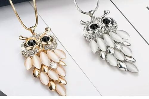 Women Owl Rhinestone Crystal Pendant Necklace Long Sweater Chain Jewelry
