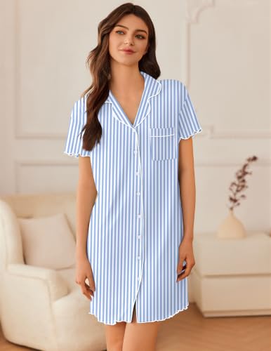 Image of Ekouaer Nightgowns for Women Button Down Sleep Shirt Short Sleeve Sleepwear