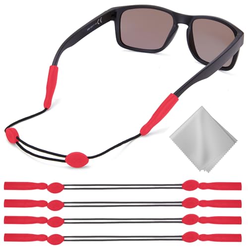 Image of Buyisgle Eye Glasses Holder Strap - Adjustable Sunglasses Straps Cords for Men Women - Eyeglass Holders Around Neck - Eyewear String Lanyard Retainer -4PCS(14in Red