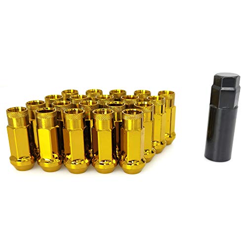 Image of Lug Nuts M12x1.5 Open End Wheel Nuts,Taper Acorn Seat, Forged Locknut Racing Nut 20 Set 2 Pieces Total 22 Pieces and 1 Nut Socket Key (Golden M12 x P1.5)