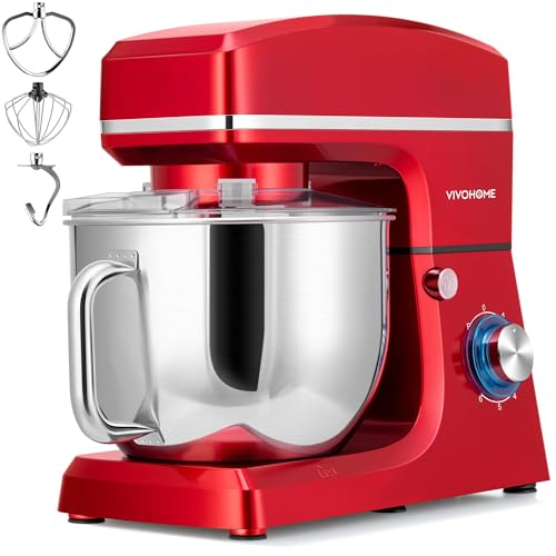 Image of VIVOHOME 7.5 Quart Stand Mixer, 660W 6-Speed Tilt-Head Kitchen Electric Food Mixer with Beater, Dough Hook, Wire Whip, and Egg Separator, Red