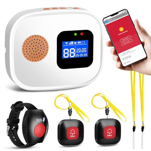 Pulsante di emergenza per anziani, sistema di allarme intelligente WiFi collegato al telefono di emergenza con cinturino di emergenza per pazienti anziani disabili, bambini (1 ricevitore + 2 pulsanti