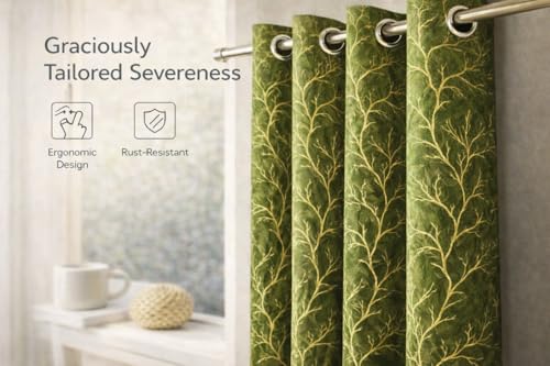 Image of Bilji Pattern Velvet 9 Feet Blackout Curtain Panels, 70% Light-Blocking Heavy Thermal Insulated Drapes Golden Foil Set of 1 (274 * 121cm, Green)