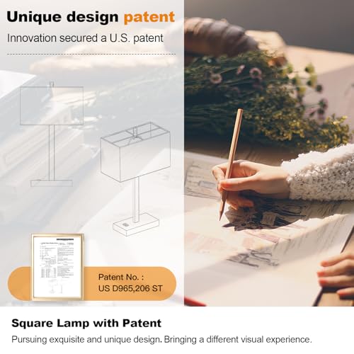 Image of 21 inch Touch Bedside lamps with 2 USB & AC Outlets, 3-Way Dimmable Bedside Table Lamps Set of 2 for Bedroom Living Room Office Reading, White Shade Lamps for Night Stands, 2700K LED Bulbs Included