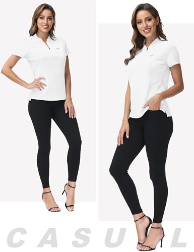 Camisa polo feminina de golfe de manga curta com zíper de um quarto para trabalho atlético com bolso