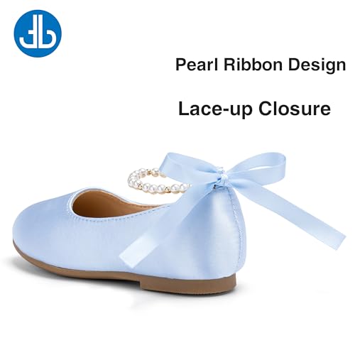 THEE BRON Toddler Mary Janes Ballet Dress Flats Flower Girl Sparkly Pearl Shoes(AF536 Toddler,Blue/9M)