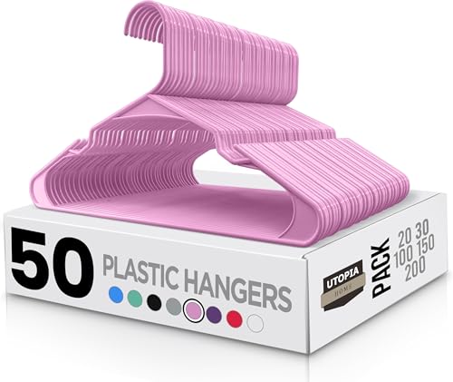 Utopia Home Plastic Hangers 50 Pack - Perfect Space Saving Clothes Hanger - Durable and Strong - Perfect Closet Organizers with Shoulder Grooves (Pink)