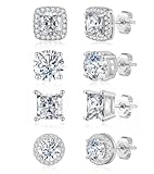 Geveay Mens Silver Earrings Hypoallergenic Sterling Silver Stud Earrings For Men Brilliant Round Cut Diamond Cubic Zirconia Silver Stud Earrings Gifts For Men Women