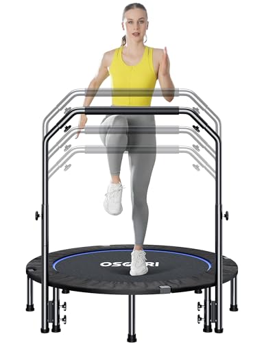 Osoeri 48" Rebounder Trampoline Foldable for Adults Max Load 450lbs, Mini Trampoline with Adjustable Foam Handle for Adults, Fitness Trampoline Indoor/Garden Workout