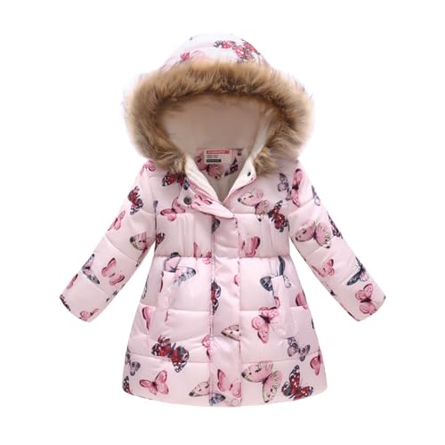 Girl Winter Dress Coats Faux Fur Hood Fleece Jacket Warm Waterproof Floral Parka