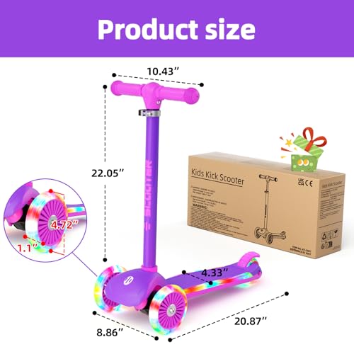 Image of KORIMEFA Scooter for Kids Ages 3-8 with Light-Up Wheels & Deck, 3-Wheel Toddler Scooter with Adjustable Height, Anti-Slip Deck, Lean-to-Steer