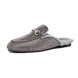 NEWBELLA Women's Faux Fur Lined Mule Slippers - Cozy Slip-On House Shoes with Round Toe, Warm Winter Indoor & Outdoor Shoes for Fall & Winter, Grey 5.5