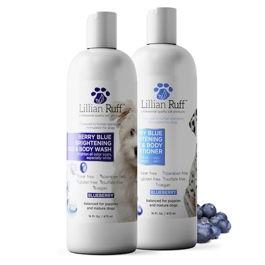 Lillian Ruff Berry Blue Brightening Face and Body Wash Shampoo & Conditioner Set for Dogs & Cats - Tear Free Blueberry Shampoo - Remove Tear Stains, Hydrate Dry Itchy Skin, Add Shine & Luster to Coats