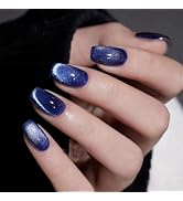 Blue Glitter Press on Nails Medium Square Fake Nails Blue Gradient Acrylic Nails Full Cover False...