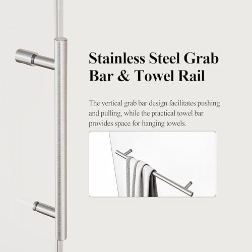 Image of 46-48 inch W x 76 inch H Frameless Sliding Shower Door, Safety Bathroom Single Sliding Glass Doors with 5 /16 inch (8mm) SGCC Tempered Glass, Stainless Steel Towel Rail and Auxiliary Handle, Brushed Nickel